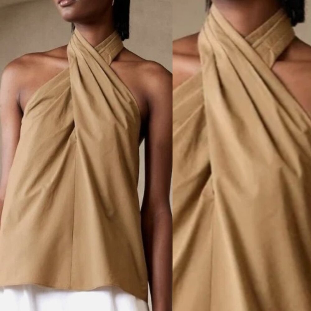Banana Republic Tan Halter Crossover Tank Top